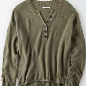 American Eagle Oversized Henley Pullover Sweater
